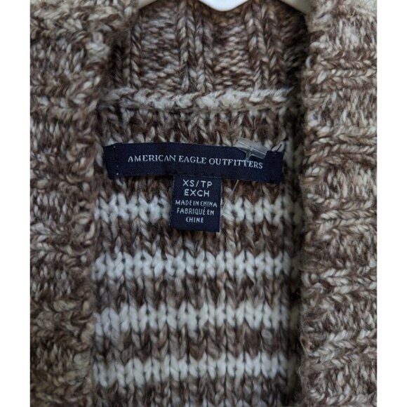 American Eagle Outfitters Brown Knit Fair Isle Open Midi Sweater Cardigan XS - Picture 5 of 6